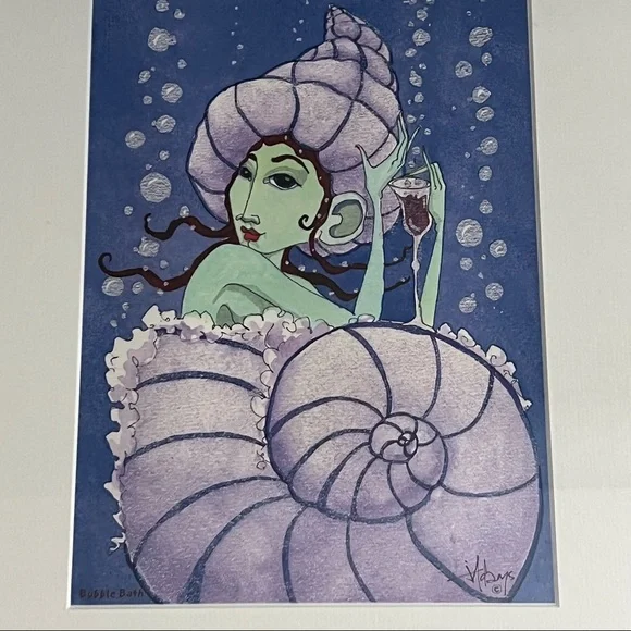 Artisan Signed Framed Bubble Bath Girl in Shell Artwork - Picture 4 of 14